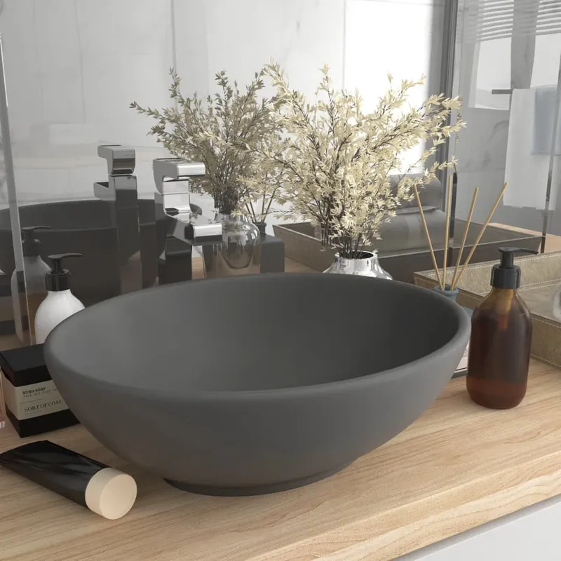 Lavabo ovale de luxe Gris foncé mat 40x33 cm Céramique