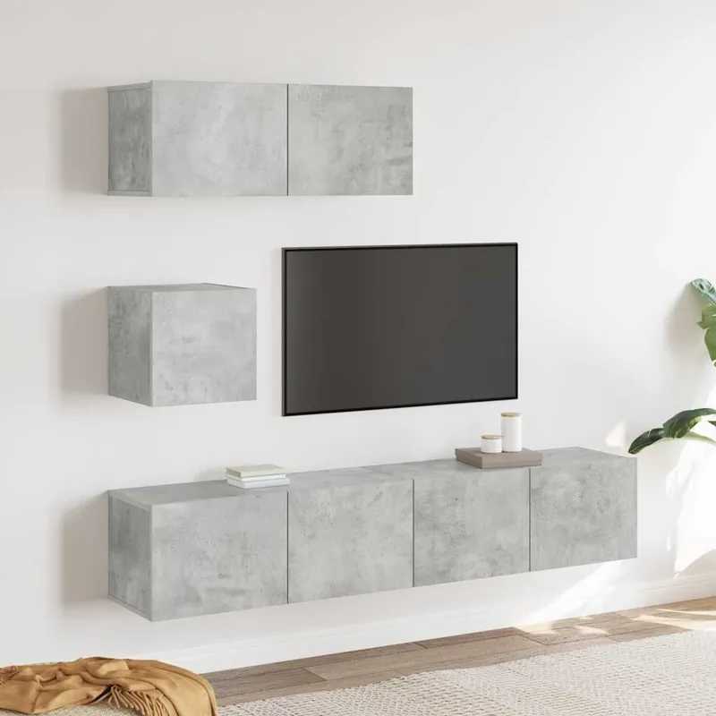 4-tlg. TV-Schrank-Set Betongrau Holzwerkstoff