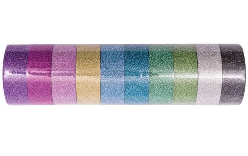 Rico Design Washi Tape Glitter bunt 1.5 cm x 5 m, multicolore, 10 pièces