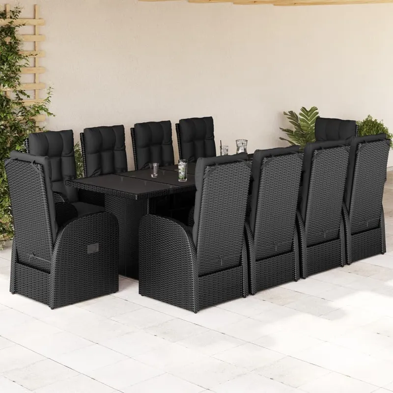 11-tlg. Garten-Essgruppe mit Kissen noir Poly Rattan