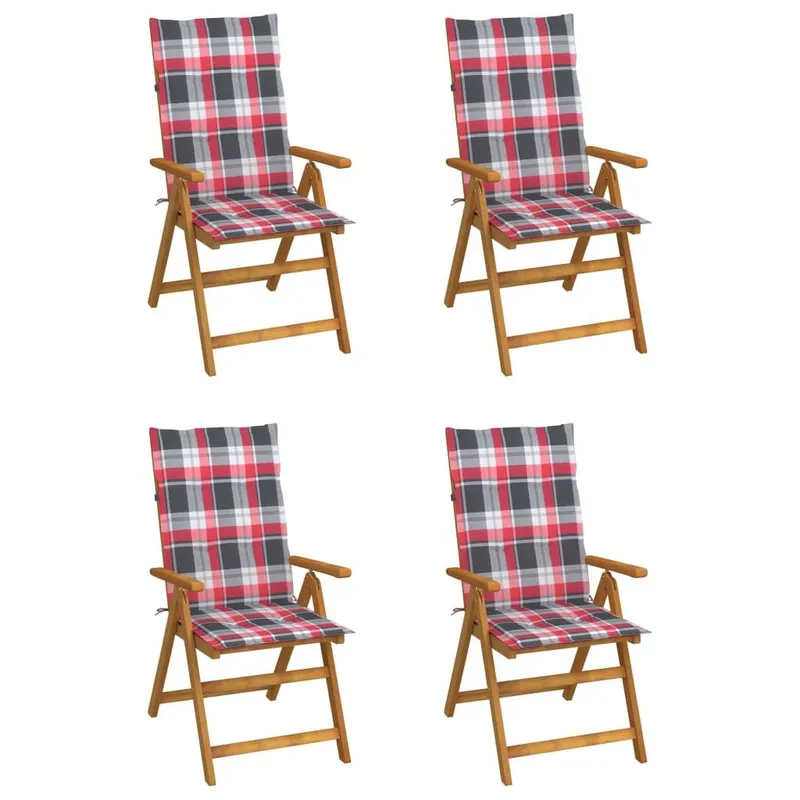 4er-Set verstellbare Klappstühle mit Kissen aus massivem Akazienholz