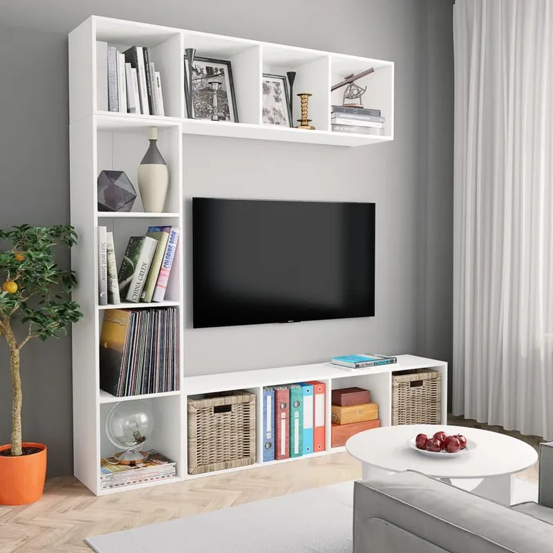 3-tlg. Bücher-/TV-Schrank Set bianco 180×30×180 cm