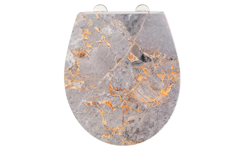 Wenko Toilettensitz Grey Marble Absenkautomatik, gris/Gelbgold