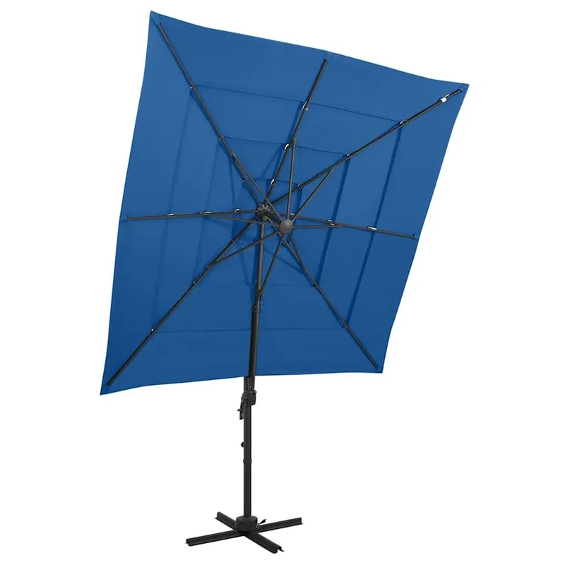 Parasol de jardin à 4 niveaux avec mât en aluminium bleu azuré