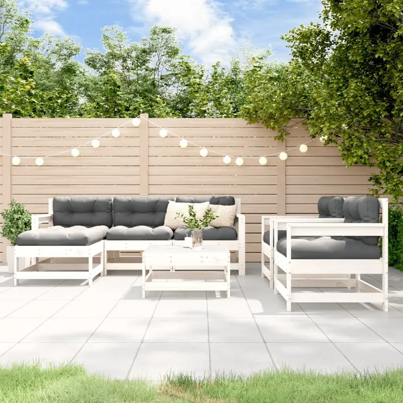 7-tlg. Garten-Lounge-Set mit Kissen bianco Massivholz