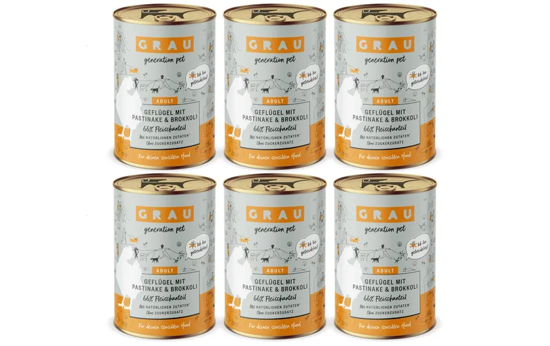 Grau Nassfutter Geflügel, Pastinake, Brokkoli 6 x 400 g