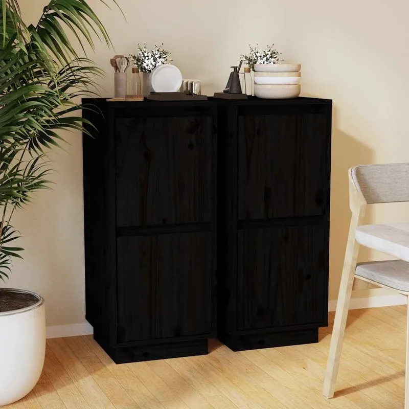 Sideboards 2 Stk. nero 31,5x34x75 cm legno massiccio pino
