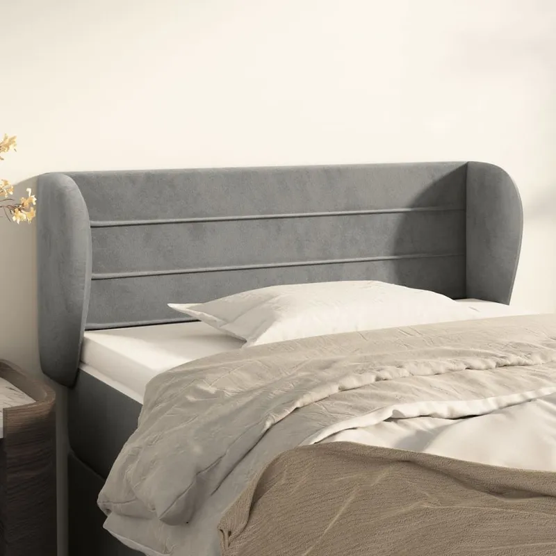 testiera con orecchie grigio chiaro 83x23x78/88 cm velluto
