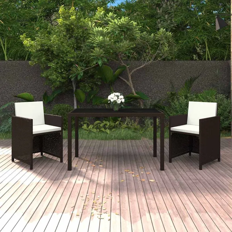 3-tlg. Garten-Essgruppe mit Kissen Poly Rattan marrone