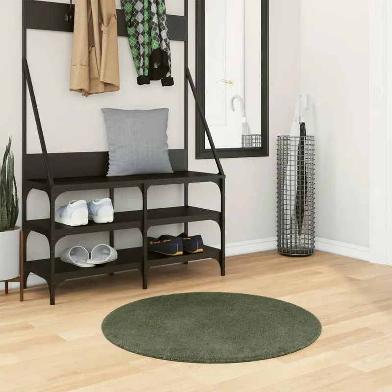 Tapis à poils courts doux et lavable vert forêt Ø 80 cm