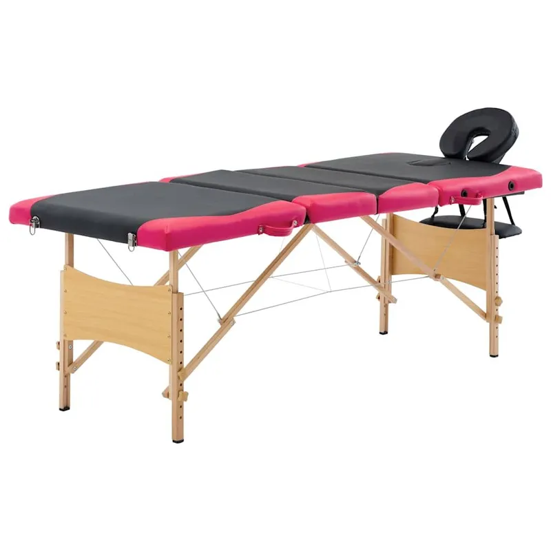 Massageliege Klappbar 4-Zonen con Holzgestell nero e rosa