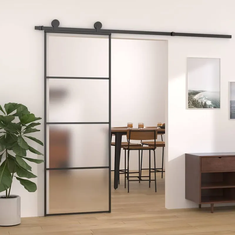 porta scorrevole ESG-vetro e alluminio mattiert 76x205 cm nero