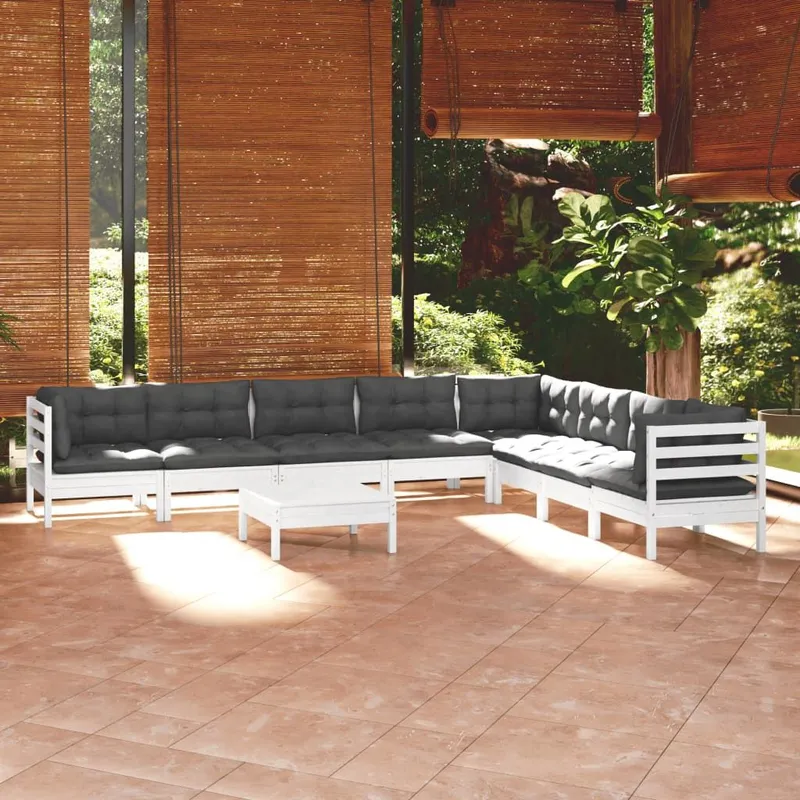 9-tlg. Garten-Lounge-Set mit Kissen white Kiefer Massivholz