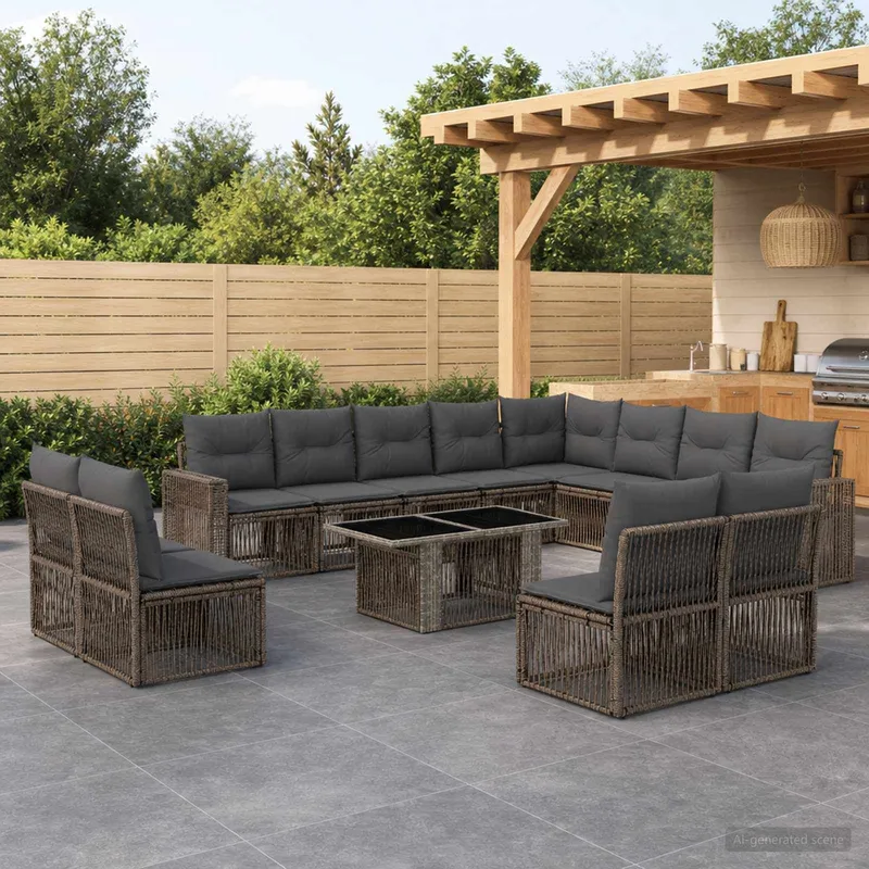 Gartensofa-set 13 stk. Grau und Dunkelgrau Poly-Rattan