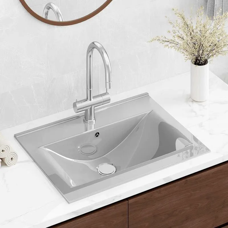 Waschbecken mit Überlauf 60x46x16 cm Keramik Silbern