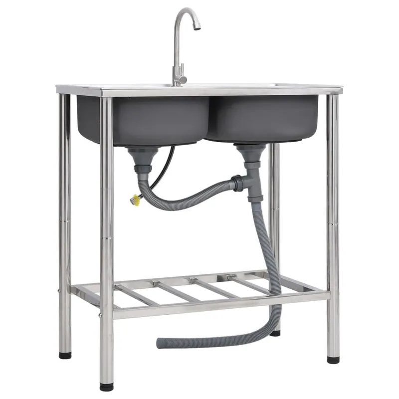 Camping-Spüle with Doppelbecken and Wasserhahn stainless steel