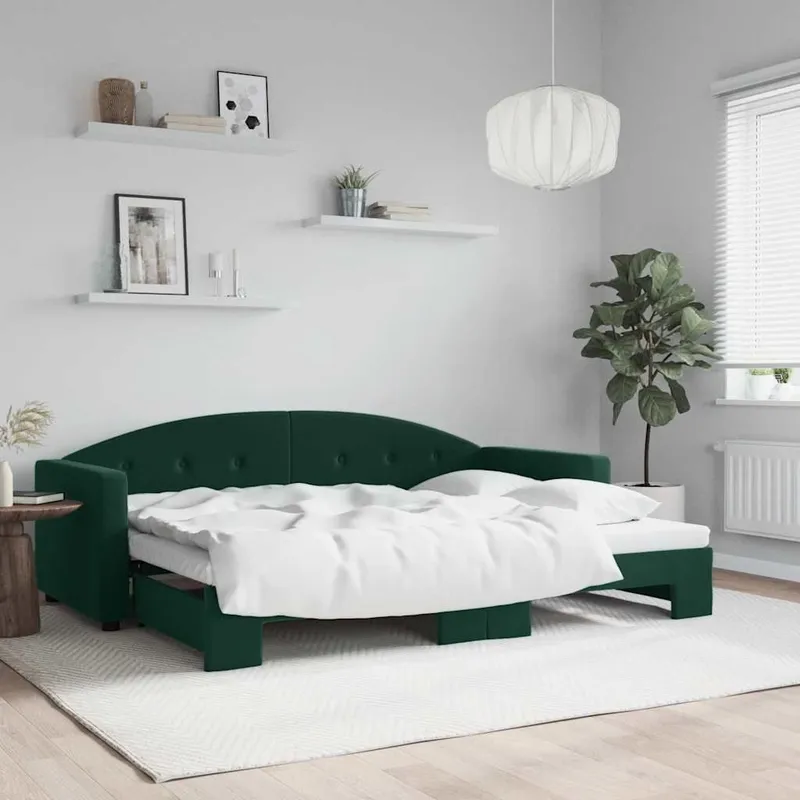 Lit de jour avec gigogne sans matelas vert foncé 80x200 cm