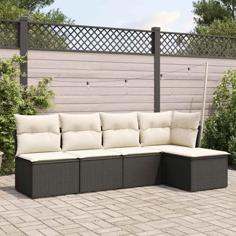 5-tlg. garden sofa set with cushions black Poly Rattan