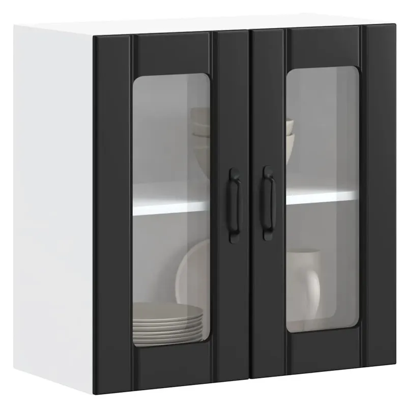 Küchen-Hängeschrank mit Glastür Lucca Schwarz Holzwerkstoff