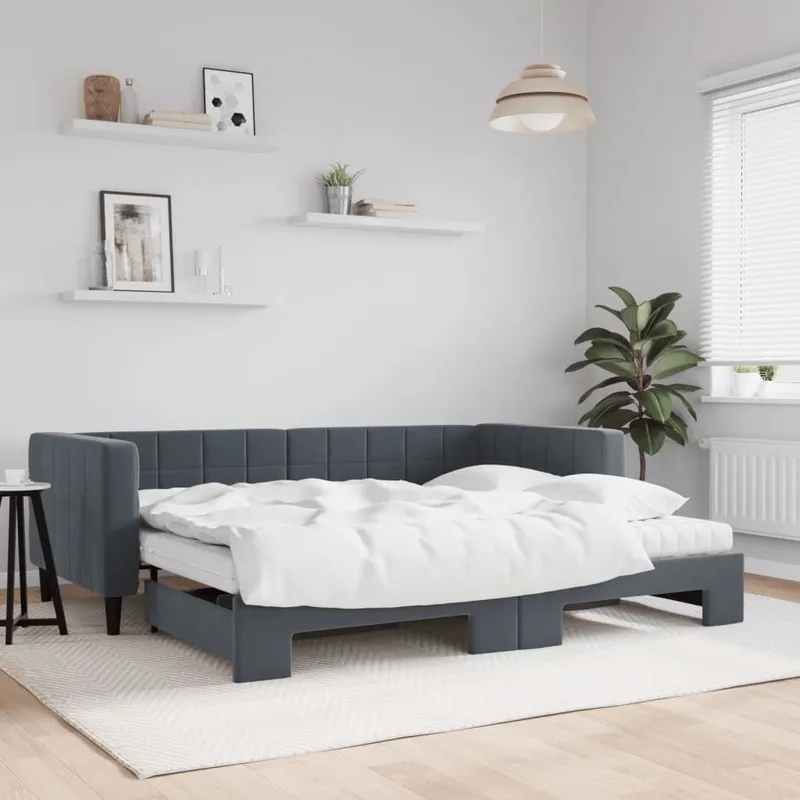 Daybed Estraibile con Materassi, Velluto Grigio Scuro, 90x200 cm