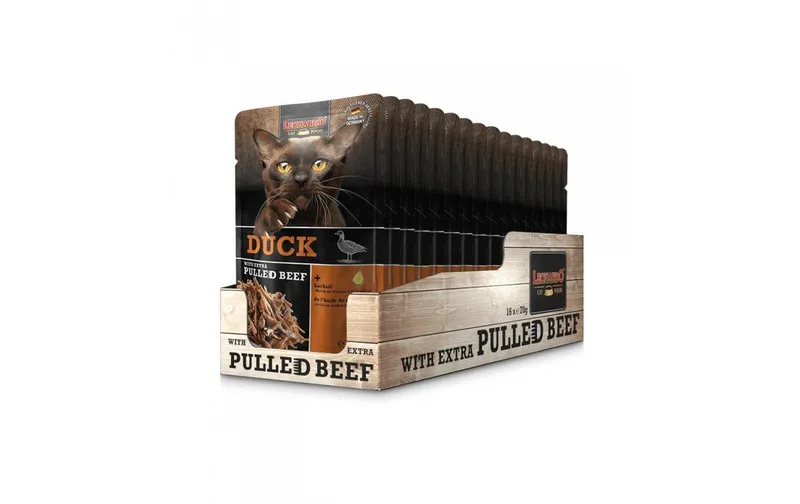 Leonardo Cat Food Nassfutter Ente & Pulled Beef, 16 x 70 g