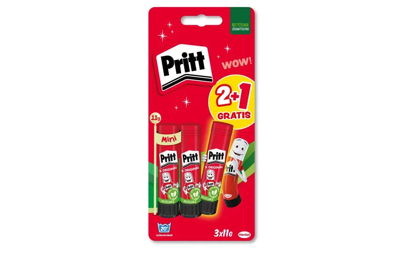 Pritt Klebestift 3 x 11 g, red