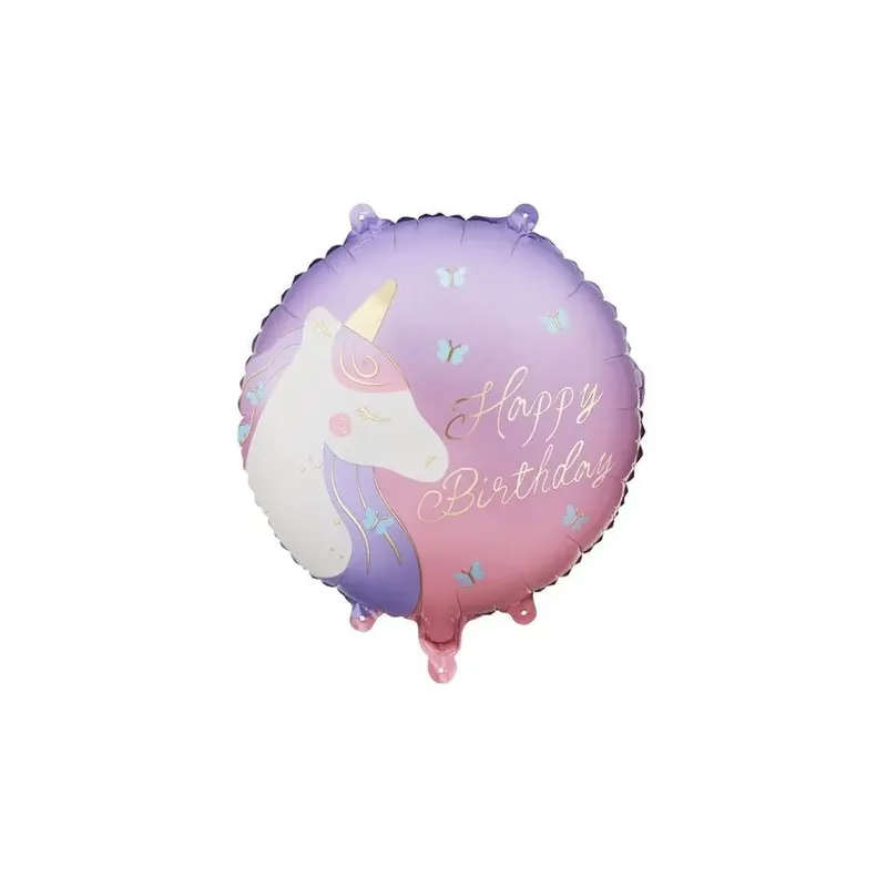 Partydeco Folienballon Happy Birthday 35 x 35 cm, Einhorn