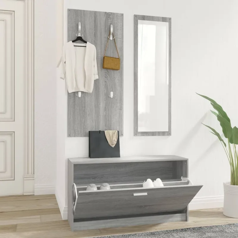 3-tlg. Flurmöbel-Set grigio Sonoma derivato del legno