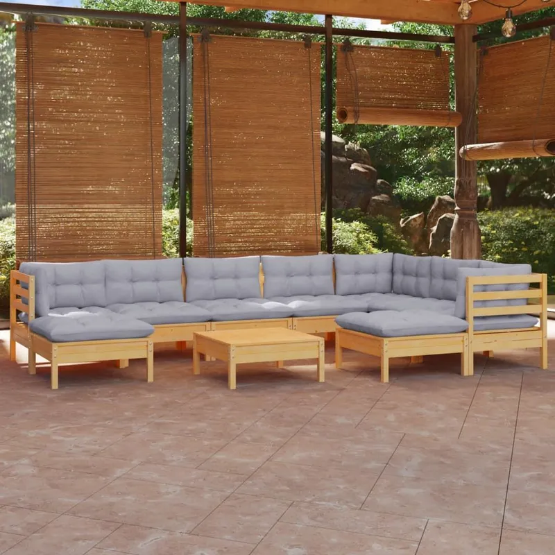10-tlg. Garten-Lounge-Set mit grigioen Kissen Kiefer Massivholz