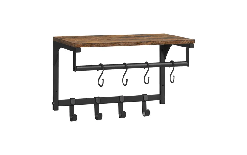 VASAGLE Wandgarderobe mit 8 Haken 40 x 24 cm, noir/brun