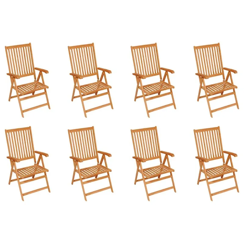 Fauteuils pliants inclinables, 8 pièces, en teck massif