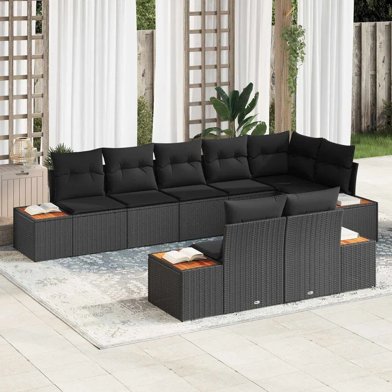 Gartensofa-set 8 Stk. 8-Sitzanzahl Schwarz Polyrattan