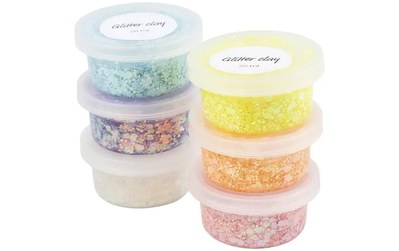 Creativ Company Pasta Modellabile Glitter Clay 6 x 20 ml, Colori Pastello
