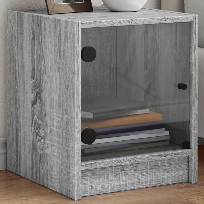 Nachttisch mit Glastür grigio Sonoma 35x37x42 cm
