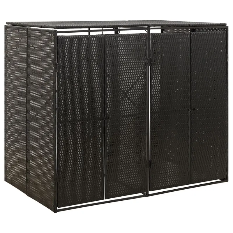 Abri pour poubelle double Noir 140x80x117 cm Résine tressée