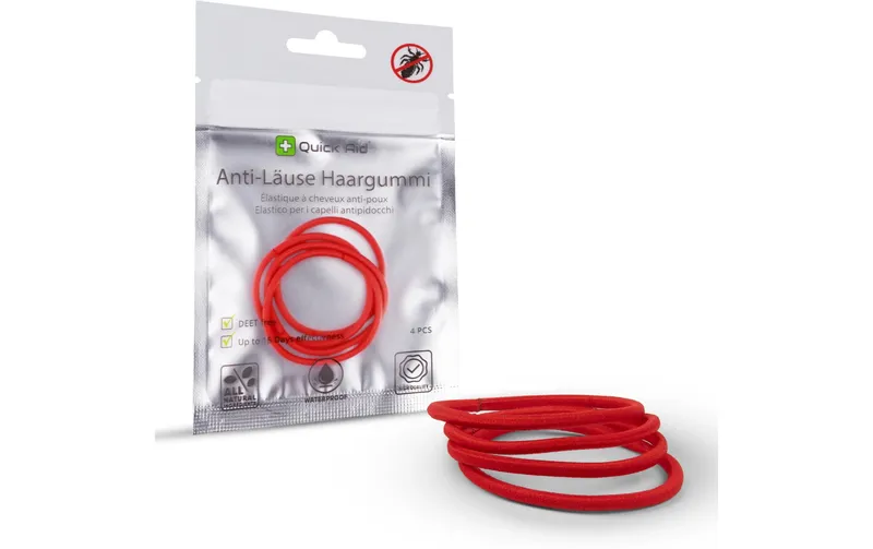 Quick Aid Insektenabwehr Anti-Läuse Haargummi rot 4 pezzi