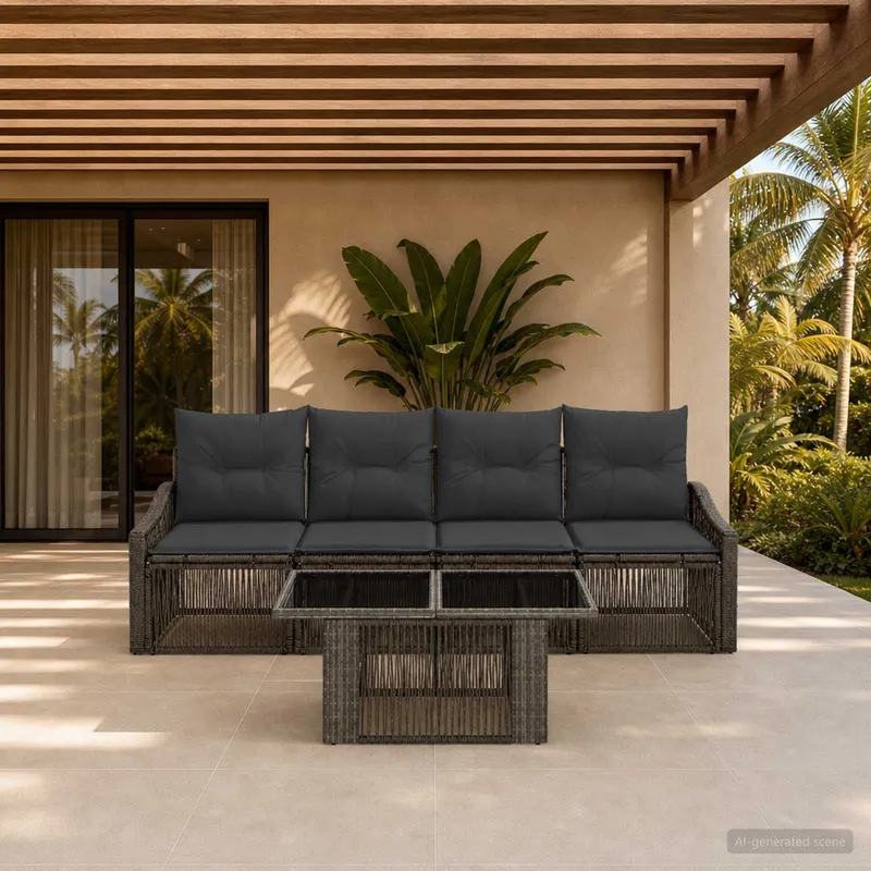 Gartensofa-set 5 stk. Grau und Dunkelgrau Poly-Rattan