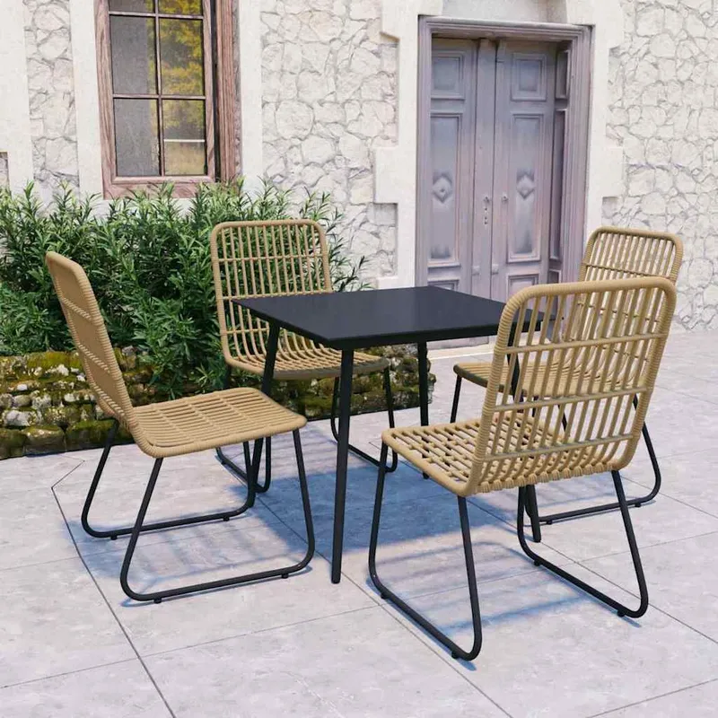 5-tlg. Garten-Essgruppe Poly Rattan und Glas