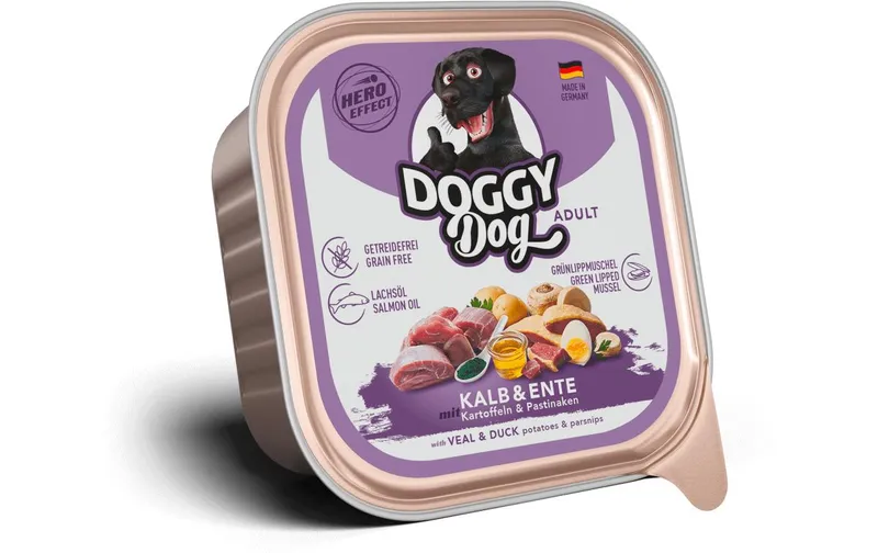 DOGGY Dog Nassfutter DoggyDog Schale Kalb, Ente Adult 150 g