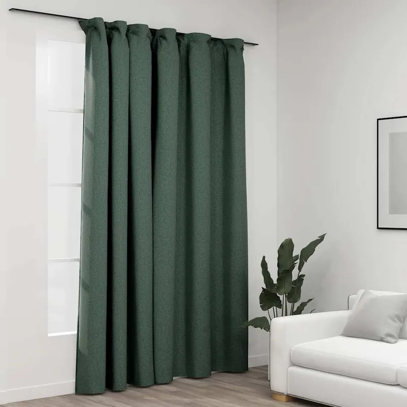 Verdunkelungsvorhang mit Haken Leinenoptik green 290x245 cm