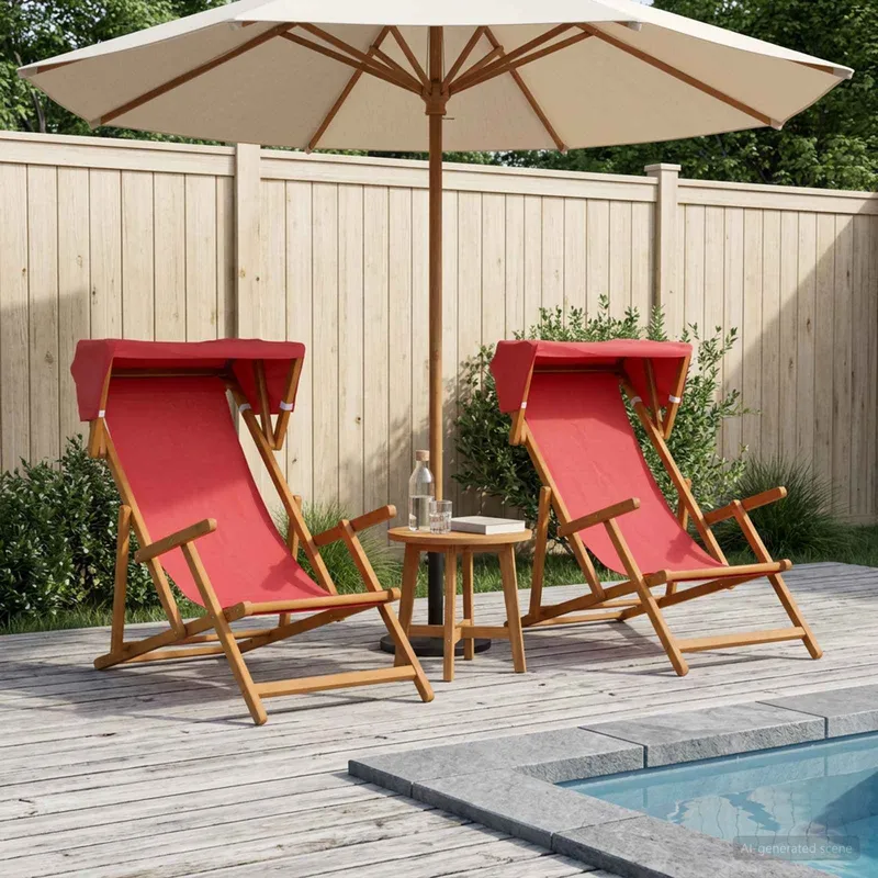 Liegestuhl 2 pcs 3 Position Massives Eukalyptus Holz Rot