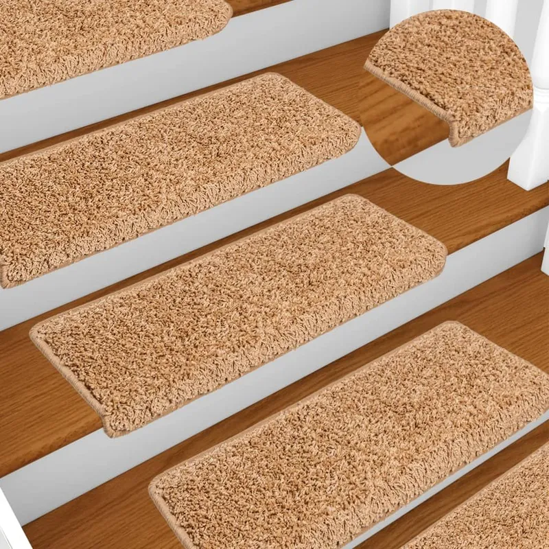 Tapis d'escalier 10 pièces 65 x 21 x 4 cm Beige Bord rectangulaire