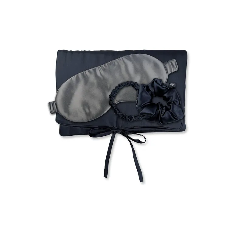 Ailoria Travel Set Tasche Schlafmaske Scrunchie S & M Seide Schwarz