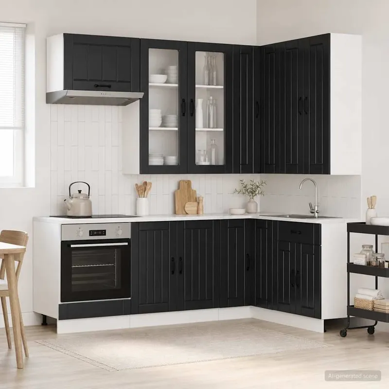 Kücheneinheit LUCCA 8 stk. Schwarz Holzwerkstoff