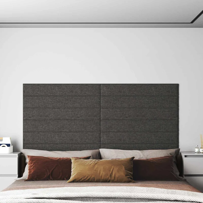 Tête de lit murale 12 pc 90 x 15 cm Gris foncé tissu
