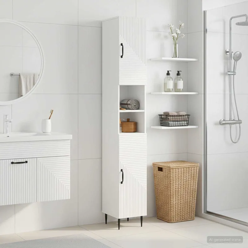 Badezimmerschrank mit offenem Regal HAARLEM Hochglanz bianco