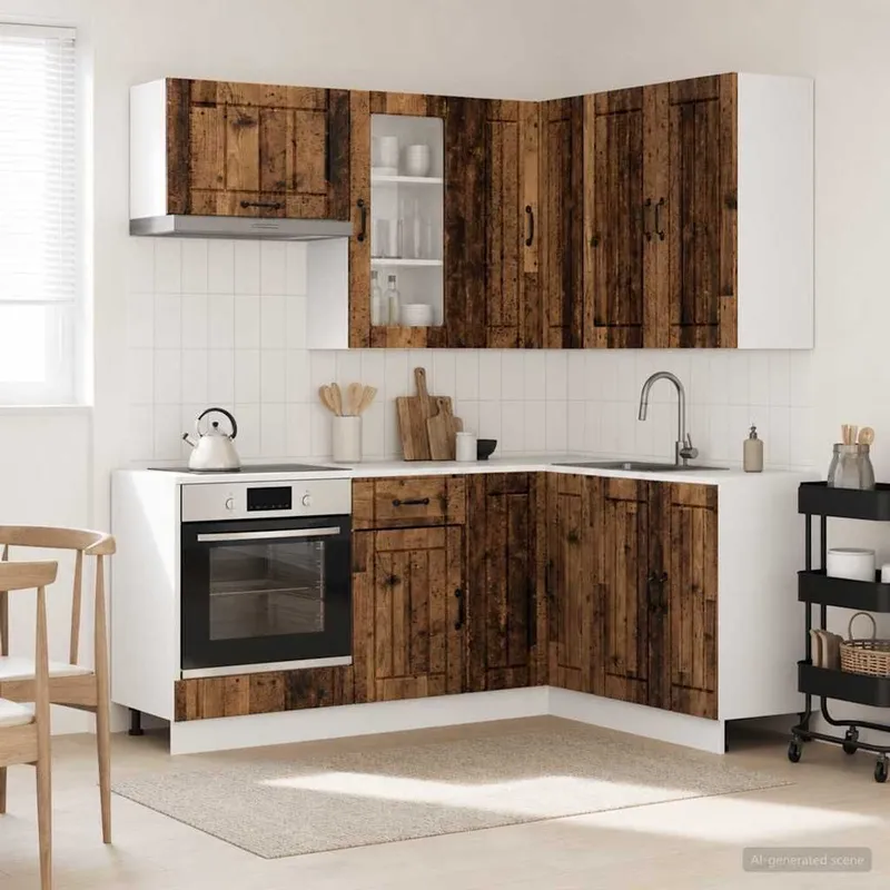 Unité de cuisine LUCCA 8 pc Bois ancien Bois d'ingénierie