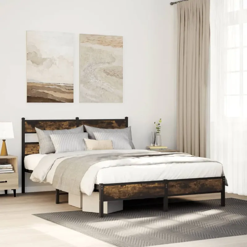 struttura letto senza materasso con testiera rovere affumicato 140x190 cm