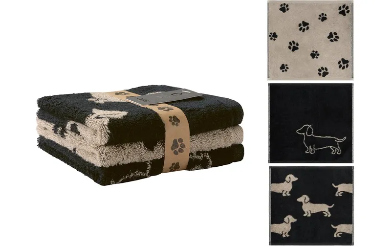 Cawö Waschlappen We Love Dogs Mix (3er Pack), 30 x 30, noir