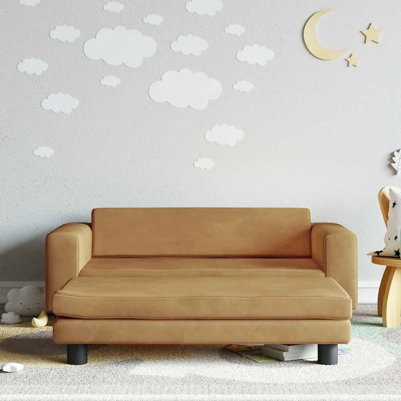 Kindersofa mit Hocker marrone 100x50x30 cm Samt